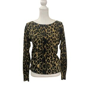 CHRISTINE ALEXANDER Women Animal Print Rhinestone Crew Neck Sweater Top Medium